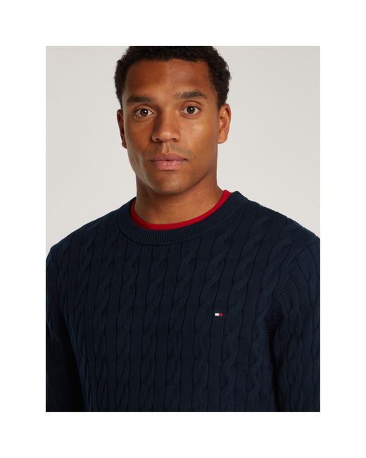 Tommy Hilfiger Blue Classic Cotton Cable Crew Neck for men