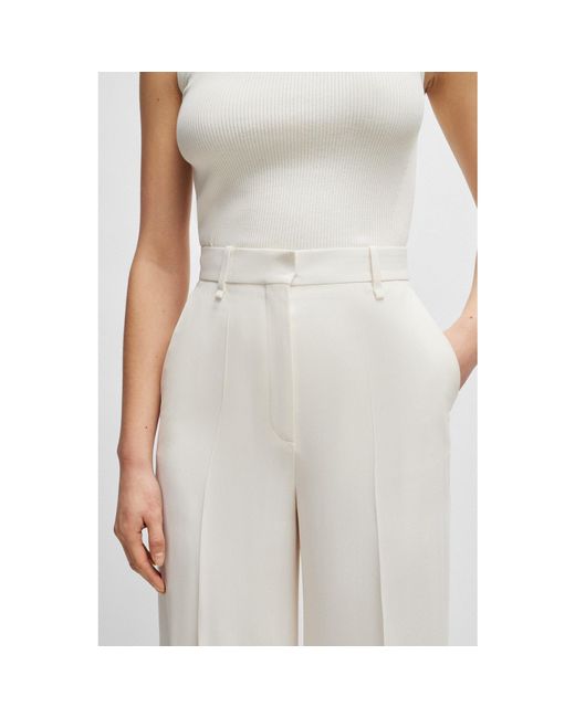 Boss White Tikela Straight Leg Trousers, Straight Leg Design