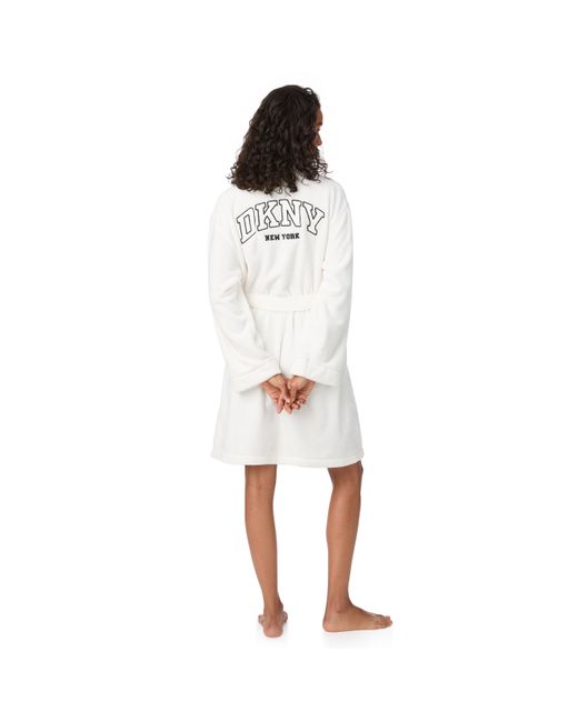 DKNY White Plush Relaxed Fit Dressing Gown