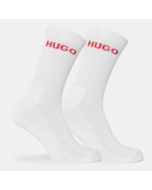 HUGO White Ribbed Logo 6-Pack Crew Socks for men