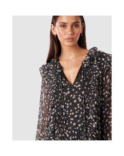 Forever New Blue Cody Ruffle Pintuck Blouse