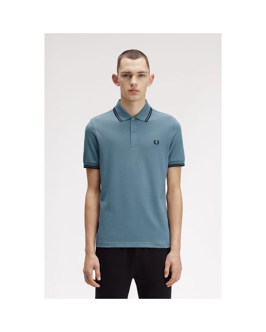 Fred Perry Blue Short Sleeve Twin Tipped Polo Shirt for men