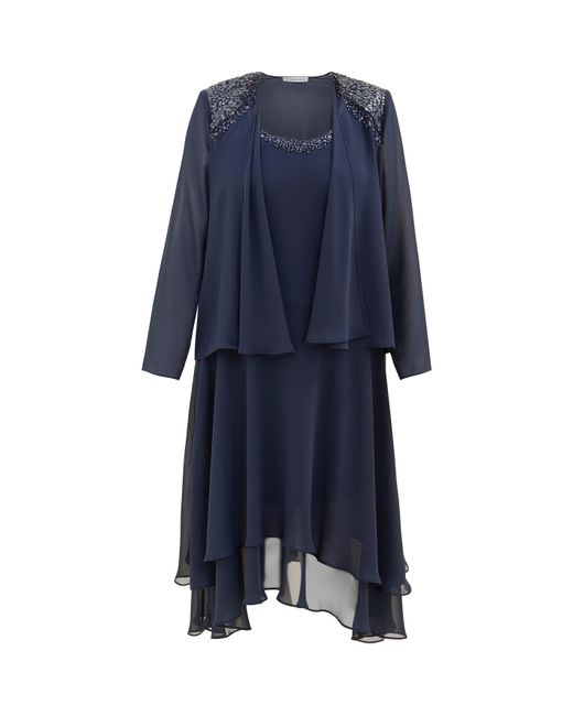 Gina Bacconi Blue Lilibeth Sequin Beaded Jacket Dress