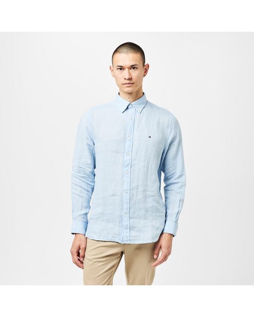 Tommy Hilfiger Blue Pigment Dyed Long-Sleeve Plain Shirt for men