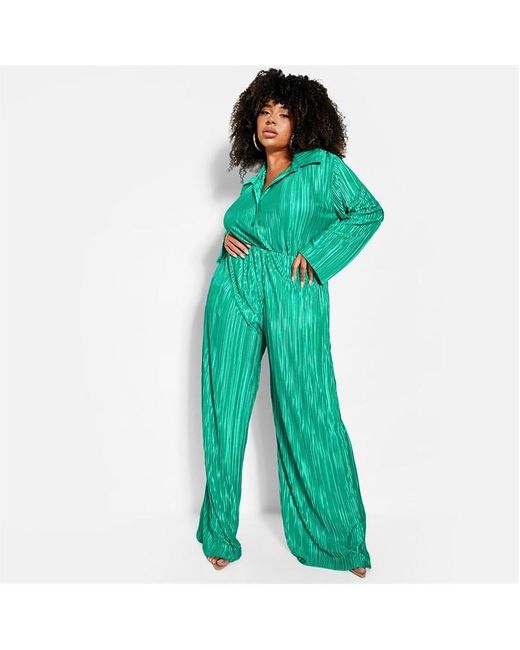 I Saw It First Green Plus Size Plisse Wide Leg Trousers