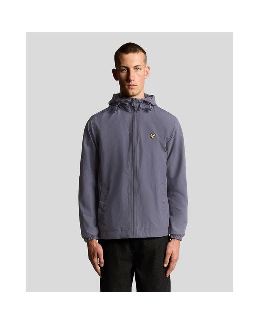 Lyle & Scott Blue Zip Through Cotton Wind Resistant Long Sleeve Hooded Rain Anorak for men