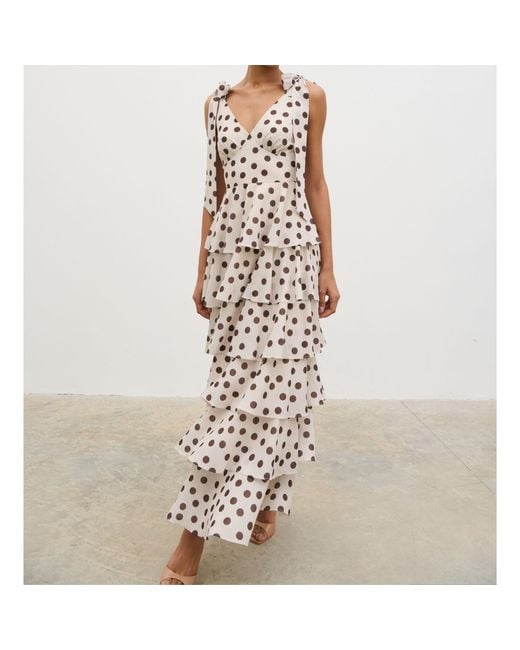 Pretty Lavish Natural Fiore Tie Ruffle Long Maxi Dress