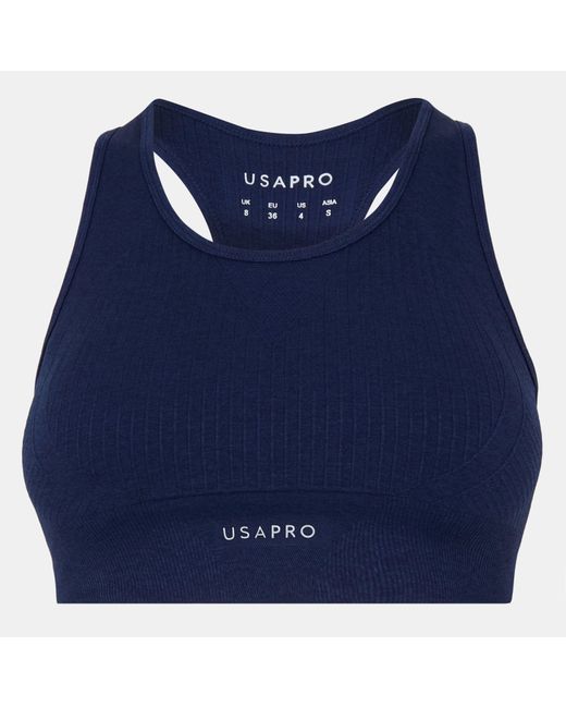 Usa Pro Blue Up Seamless Crop Sports Bra