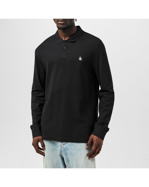 Original Penguin Black Cotton Long Sleeve Polo Shirt for men