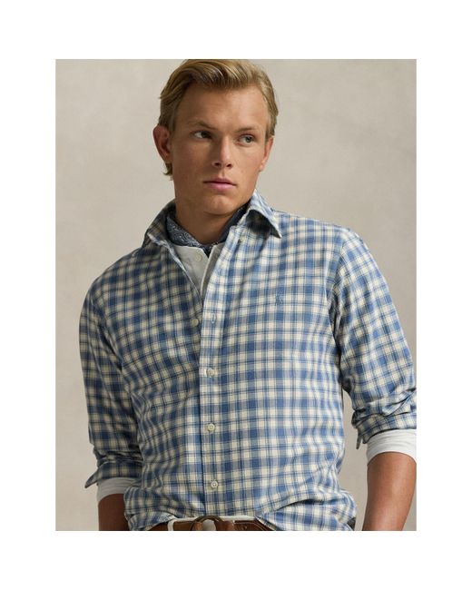 Polo Ralph Lauren Blue Custom Fit Plaid Oxford Shirt for men