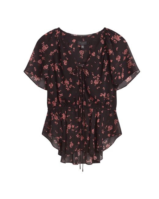 Ted Baker Black Soft Woven Peplum Top