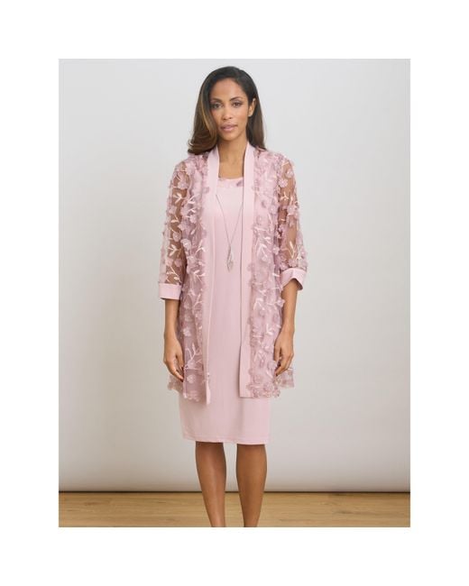 Gina Bacconi Pink Destiny Floral Applique Dress And Jacket