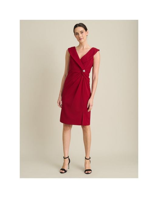Gina Bacconi Red Solange Ruched Wrap Dress