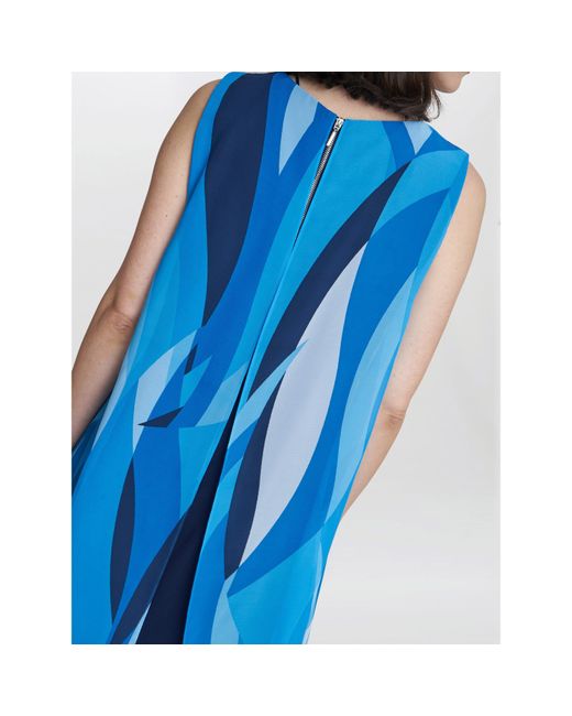 Gina Bacconi Blue Edie Printed Asymmetric Overlay Dress