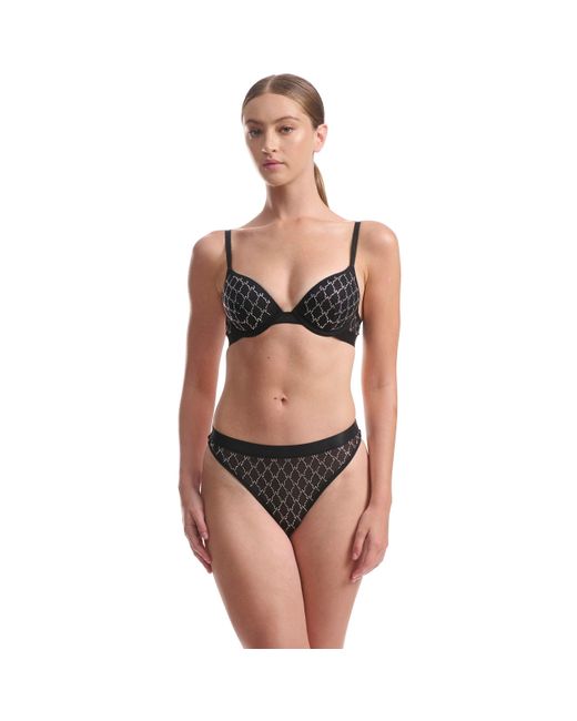 Wolford Black Sheer Logo Sparkle Thong