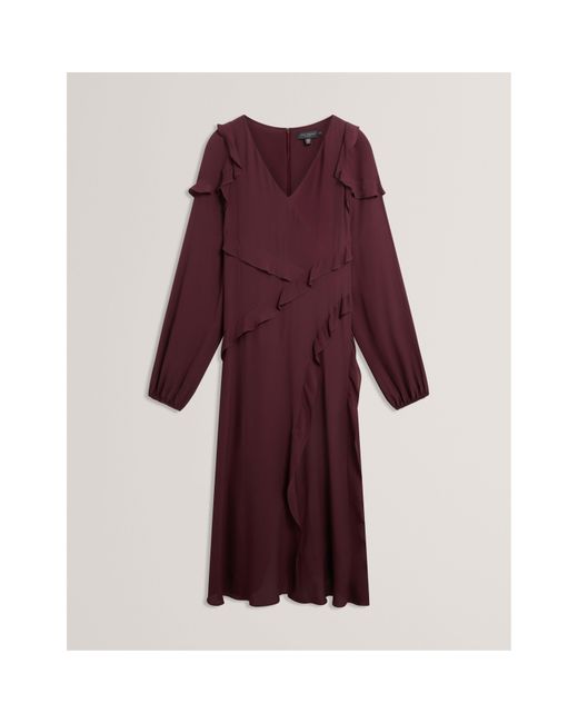 Ted Baker Purple Long-Sleeve Midi Tea Dress