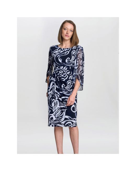Gina Bacconi Blue Iga Abstract Print Cocktail Dress