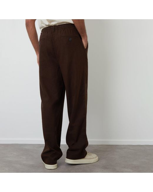 Threadbare Brown Linen Blend Loose Fit Trousers for men