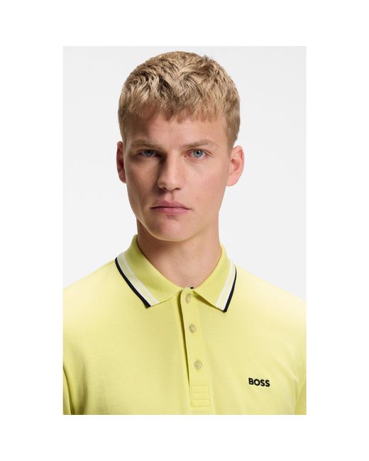 Boss Yellow Paddy Polo Shirt With Contrast Tipping for men