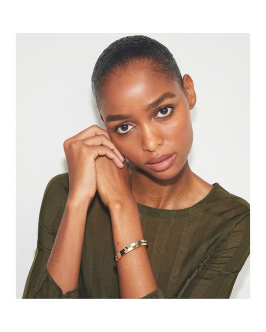 Tory Burch Brown Miller Cuff Double-T Logo Bangle