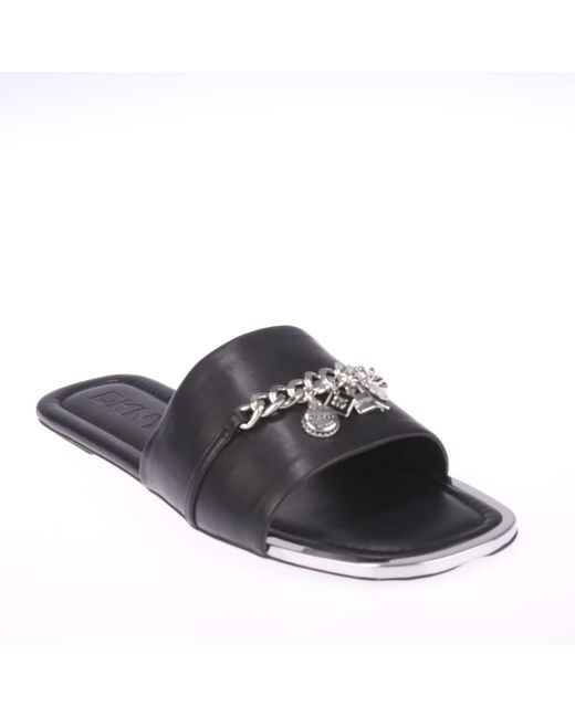 DKNY Black Holden Charms Flat Sandals Size 5.5