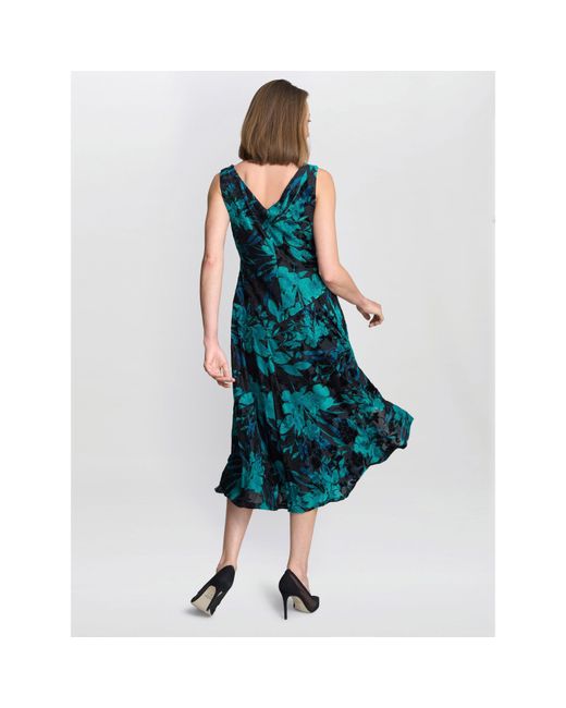 Gina Bacconi Blue Beth Floral Midi A-Line Dress