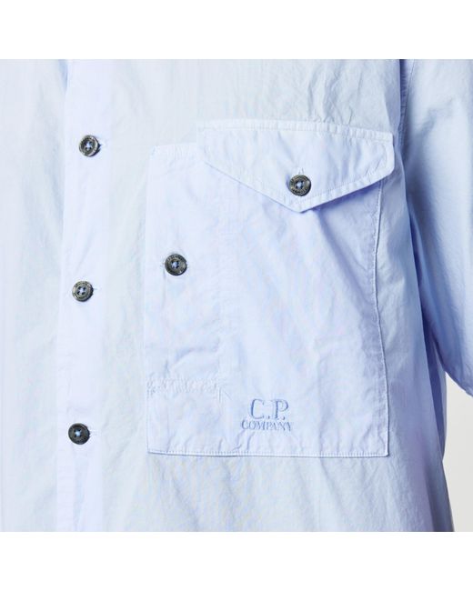 C P Company Blue Short Sleeve Embroidered Logo Shirt for men