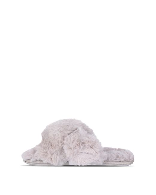 Jack Wills Gray Fluffy Cross Strap Slippers