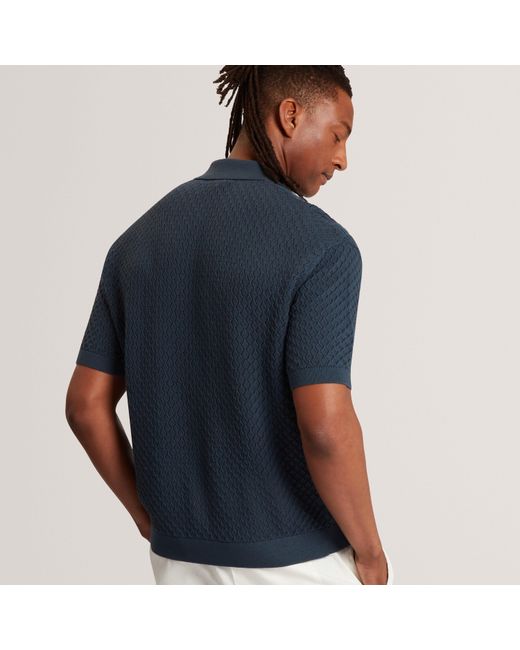 Ted Baker Blue Diamond Crochet Knit Short Sleeve Shirt for men
