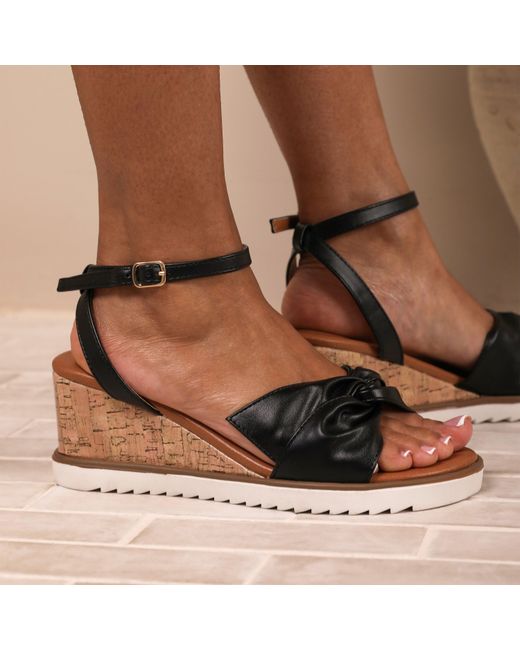 Where's That From Black Pu Katara Knot Detail Wedge Shoes