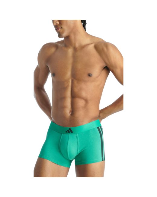 Adidas Green Active Flex Cotton 3 Stripes Trunk (2Pk) for men