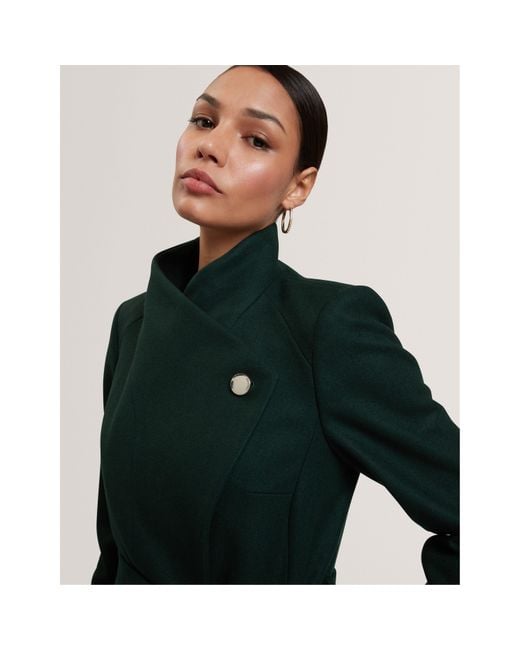 Ted Baker Green Rose Belted Midi Wool Long Sleeve Coat