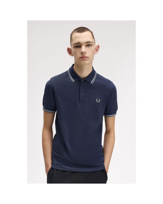 Fred Perry Blue Short Sleeve Twin Tipped Polo Shirt for men