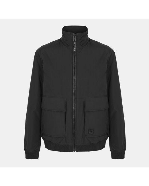 HUGO Black Water Repellent Full Zip Bomber Jacket for men