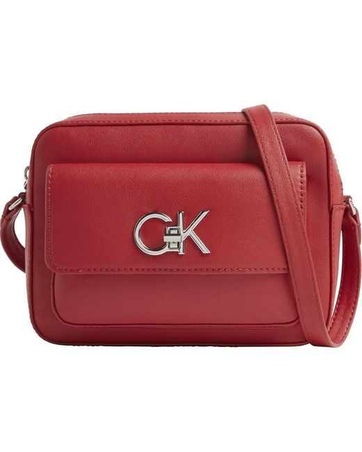 Calvin Klein Red Re-lock Camera Bag With Flap