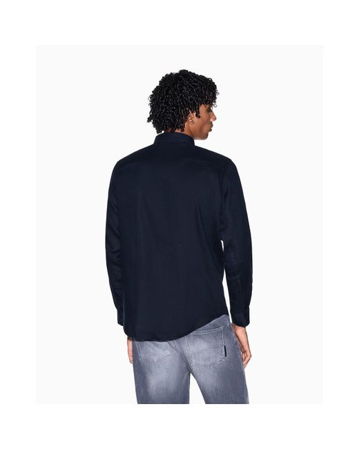 ARMANI EXCHANGE Blue Long Sleeve Oxford Shirt for men
