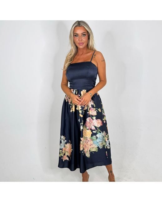 AX Paris Blue Floral Print Detail Strappy Midi Dress