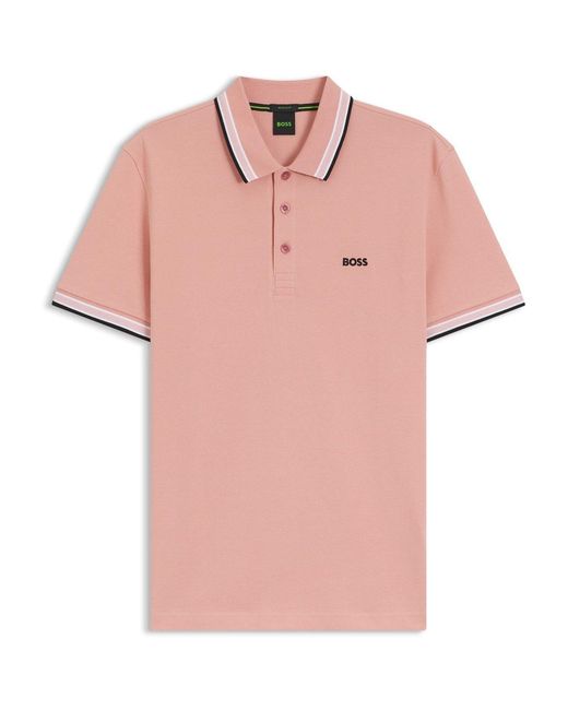Boss Pink Paddy Polo Shirt With Contrast Tipping for men