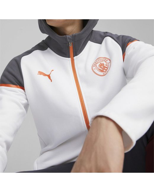 PUMA White Mcfc Casuals Hooded Jkt Hoody for men