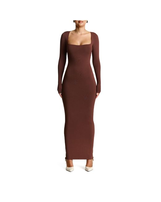 Naked Wardrobe Red Square Neck Sculpt Maxi Dress