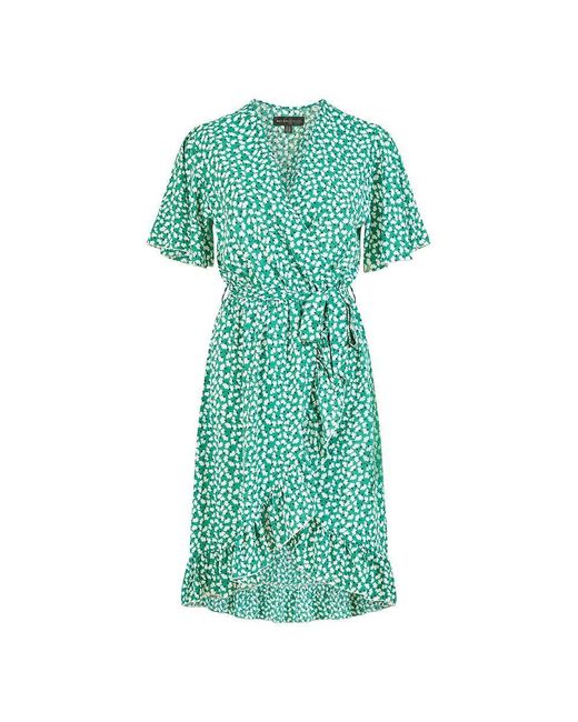 Mela London Green Ditsy Floral Frill Wrap Dress
