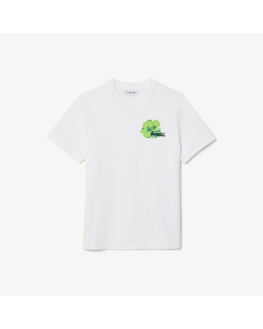 Lacoste White Floral Print Cotton T-Shirt