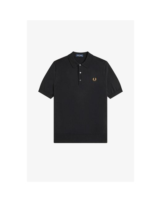 Fred Perry Black Knitted Short Sleeve Polo Shirt for men