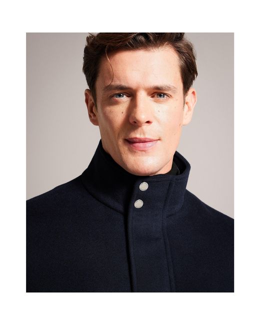 Ted Baker Blue Funnel Neck Overcoat for men