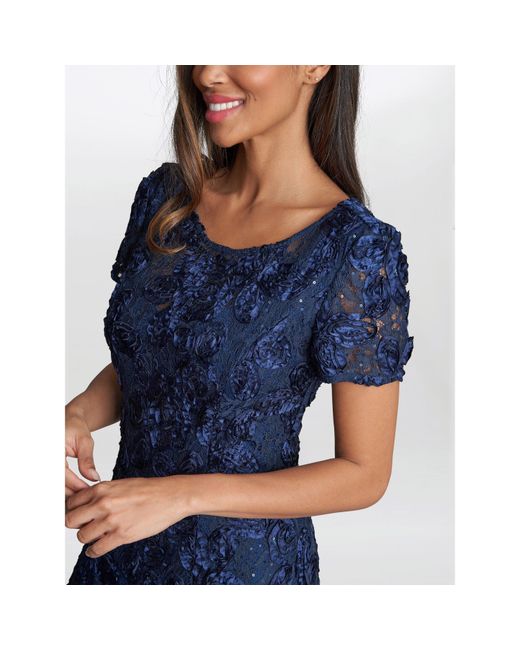 Gina Bacconi Blue Nancy Gown With Rosette Sequin Detail
