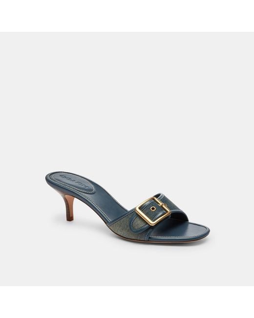 COACH Blue Margot Kitten Heeled Mules