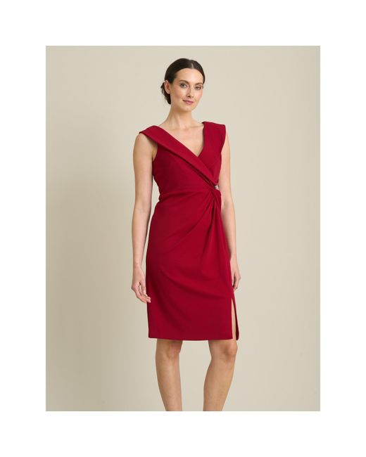 Gina Bacconi Red Solange Ruched Wrap Dress
