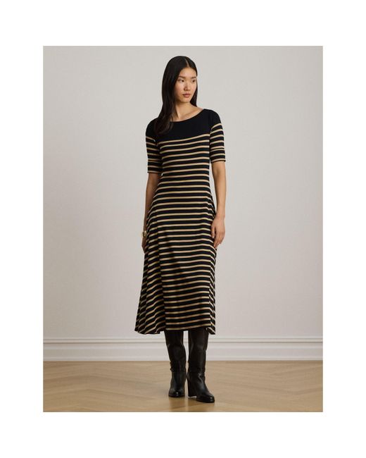 Ralph Lauren Black Boat-Neck Jersey Midi Dress