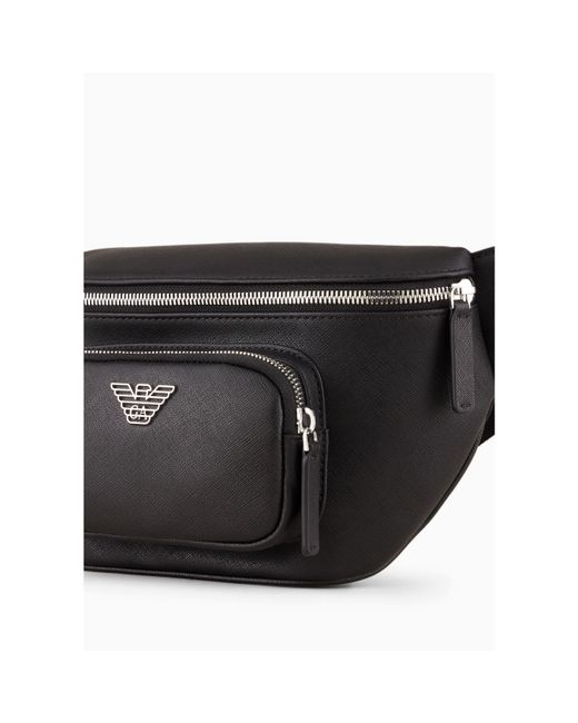Emporio Armani Black Eagle Badge Faux Leather Zip Bum Bag for men