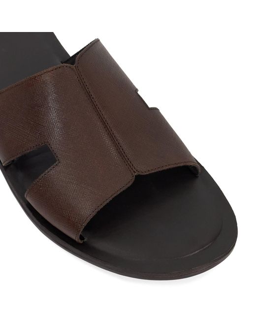 Dune Brown Itos Leather Flat Sandals for men
